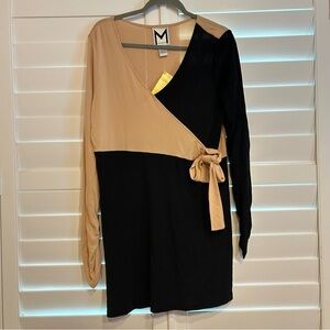 Marc Bouwer Colorblock Wrap Dress Black Tan Size Large